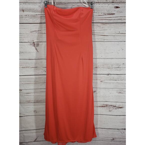 After Six Orange Strapless Tube Top Chiffon Formal Evening Dress Size 14 - Picture 9 of 11